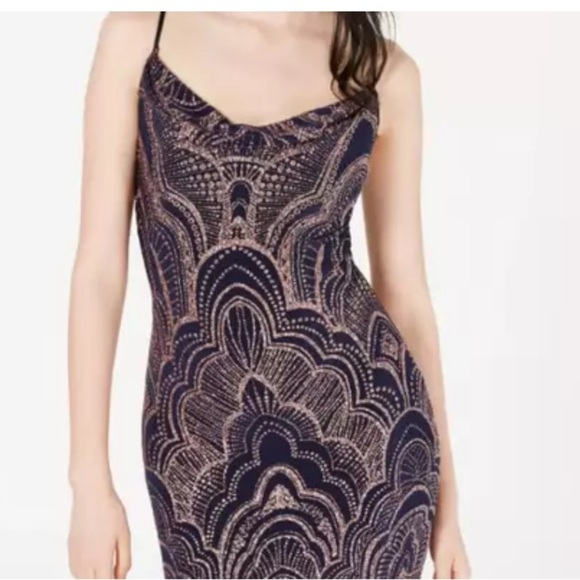 Jump' Glitter Bodycon dress -print Women Junior Party stretch mini blue M - Picture 2 of 9